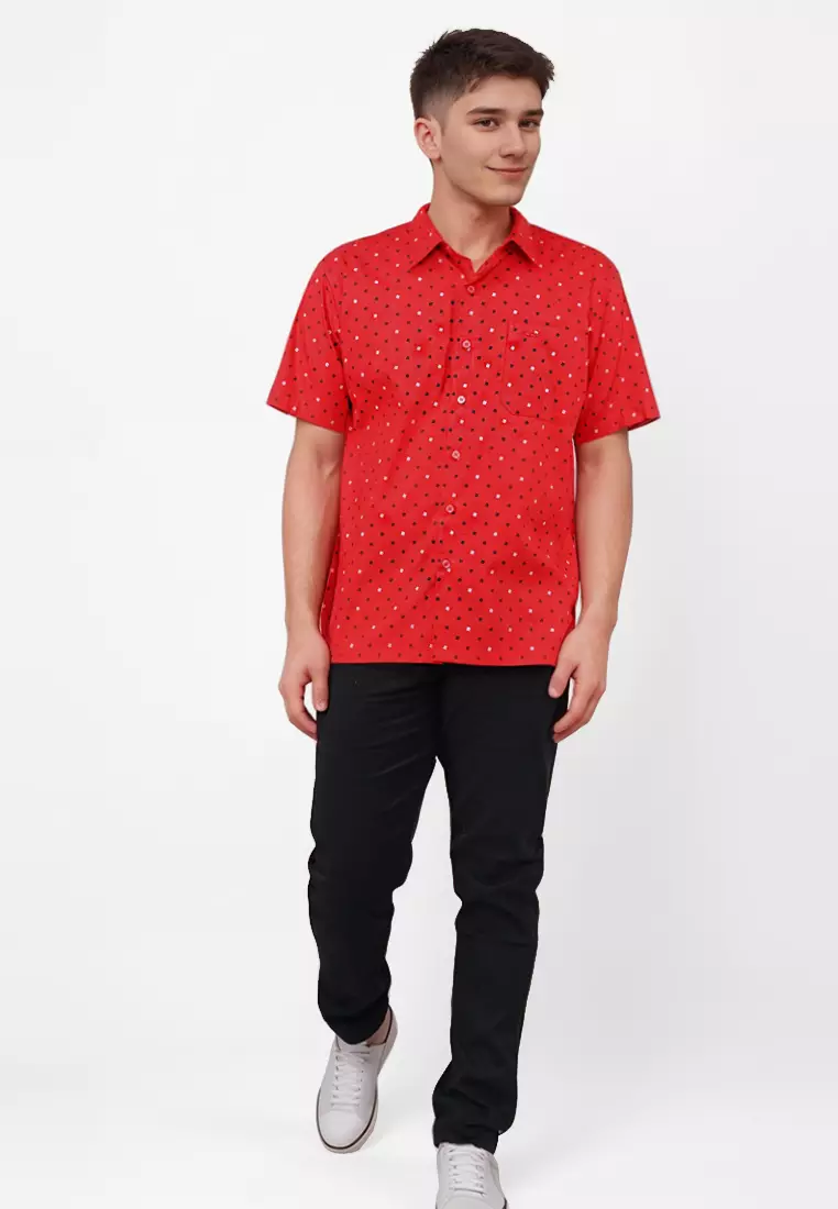 Crocodile EAST 2019 Red - Men Shirt Kemeja Lengan Pendek - Relax Fit - Katun