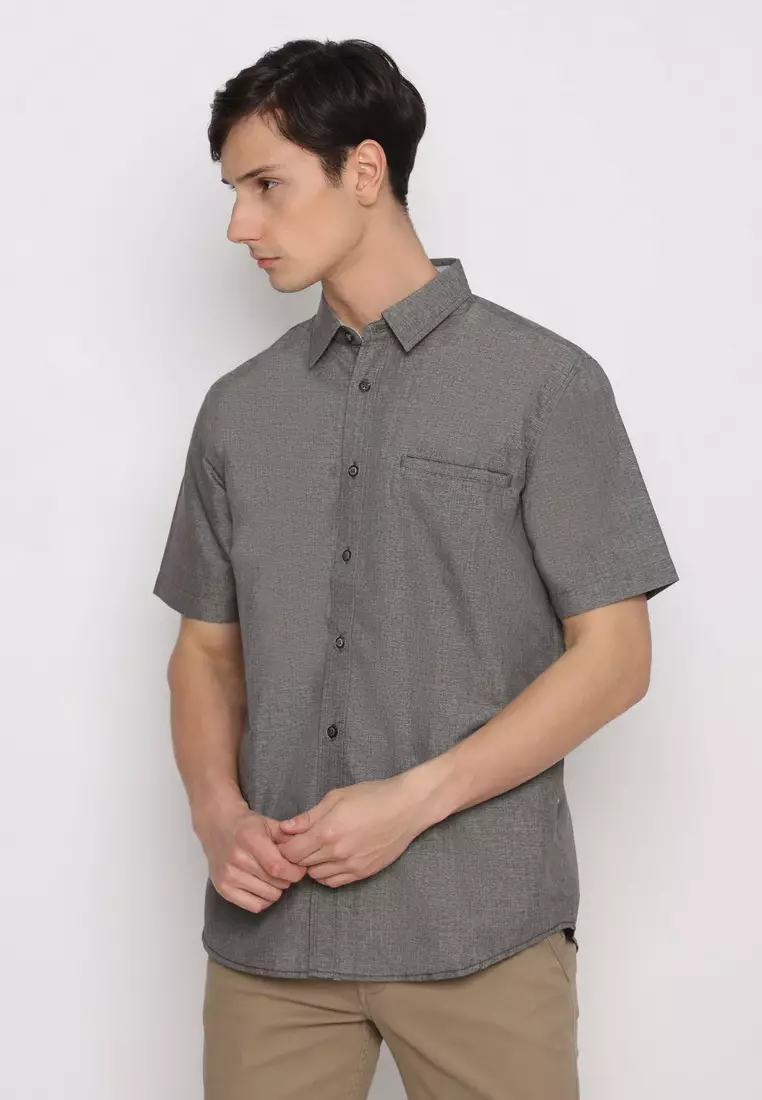 RBJ Kemeja Polos Cotton Slub Abu Tua Regular Fit Pria
