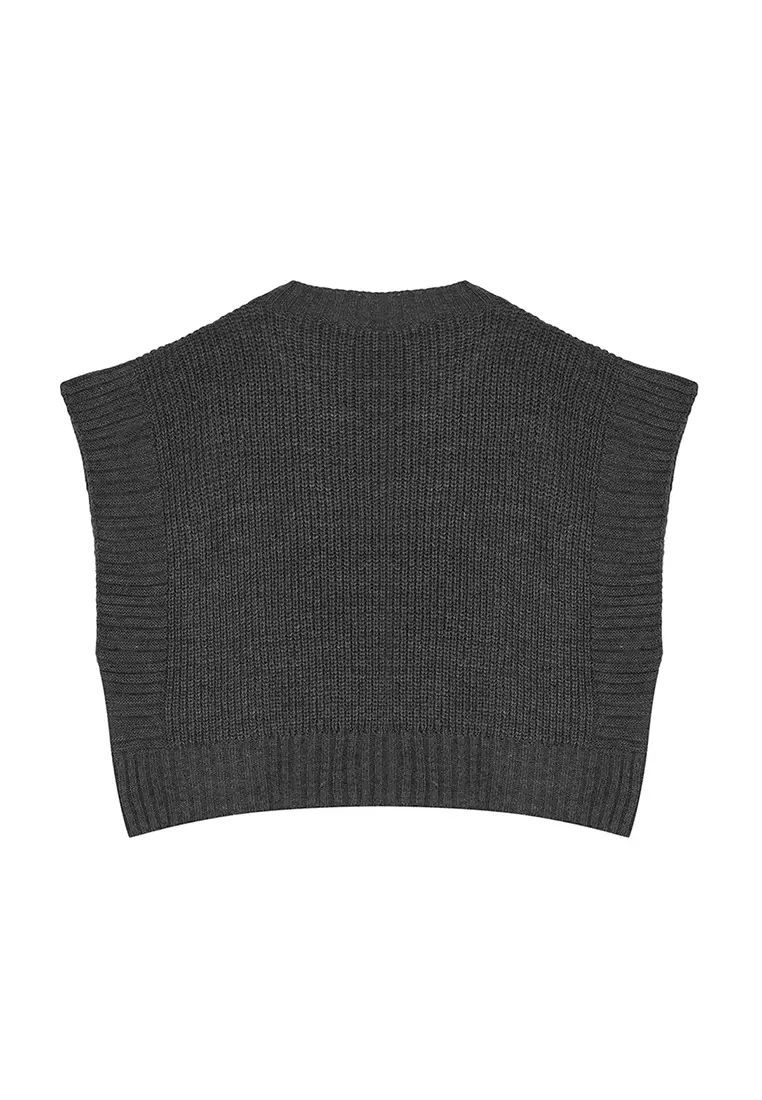 Anthracite Crop Crew Neck Knitwear Sweater TWOAW24SV00005