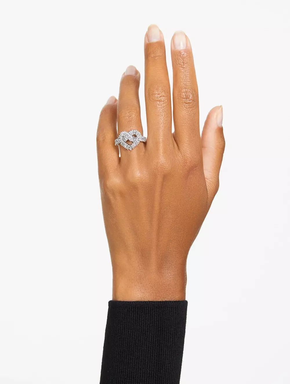 Matrix Cocktail Ring, Mixed Cuts, Heart, White, Rhodium Plated - 55 - White