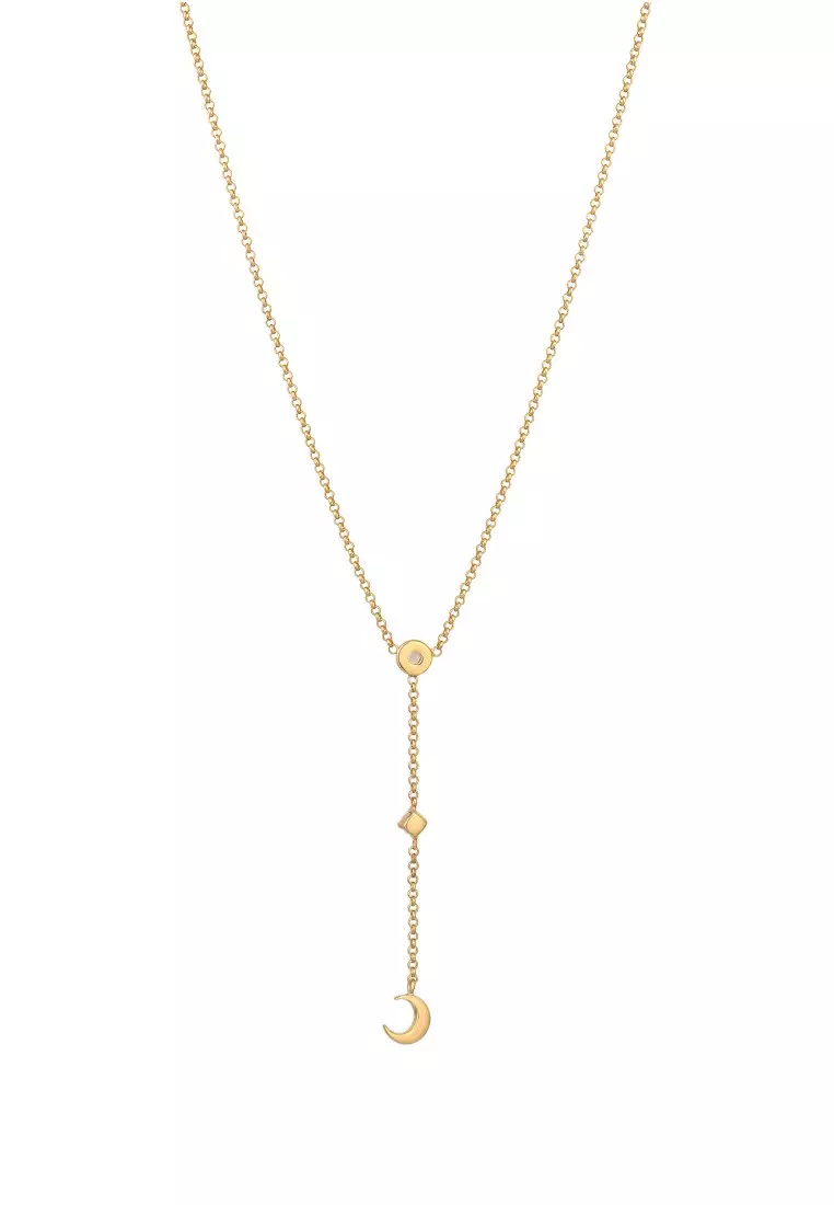 Kalung Perhiasan Perak 925 Wanita Crescent Moonstone Gold Plated