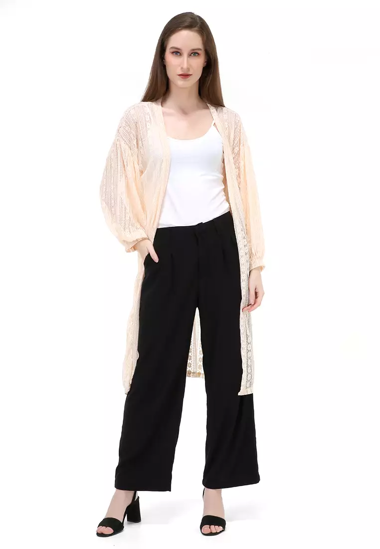 Shevia Cardigan Long Sleeves Wanita Design Elegant Atasan - Beige