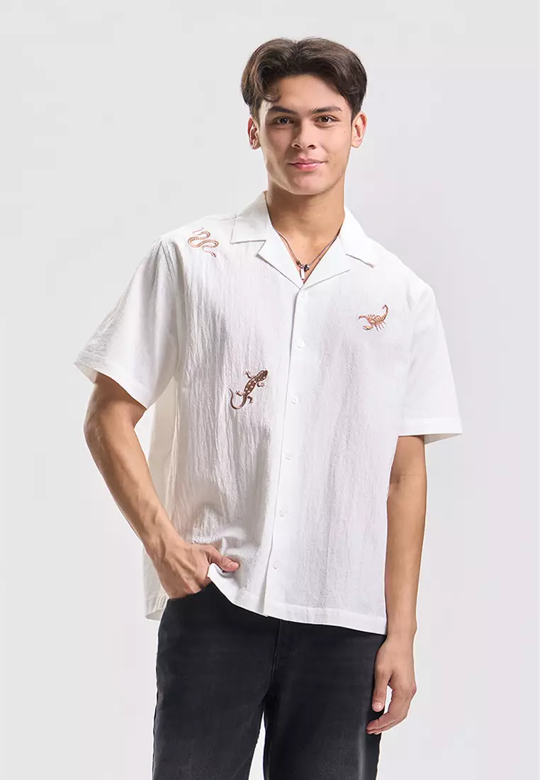 Relaxed Shirt with All-Over Embroidery
