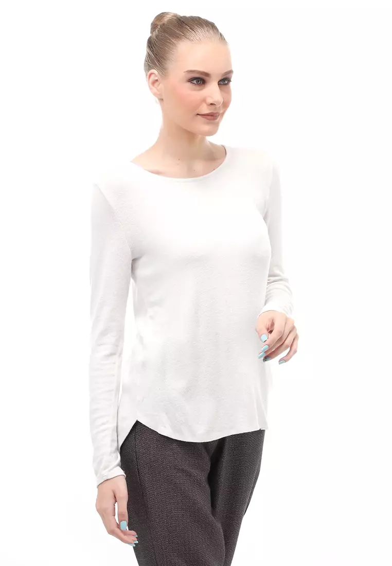 Kinsey Kaos Long Sleeves Atasan Wanita Motif Solid Relaxed Fit - Ivory