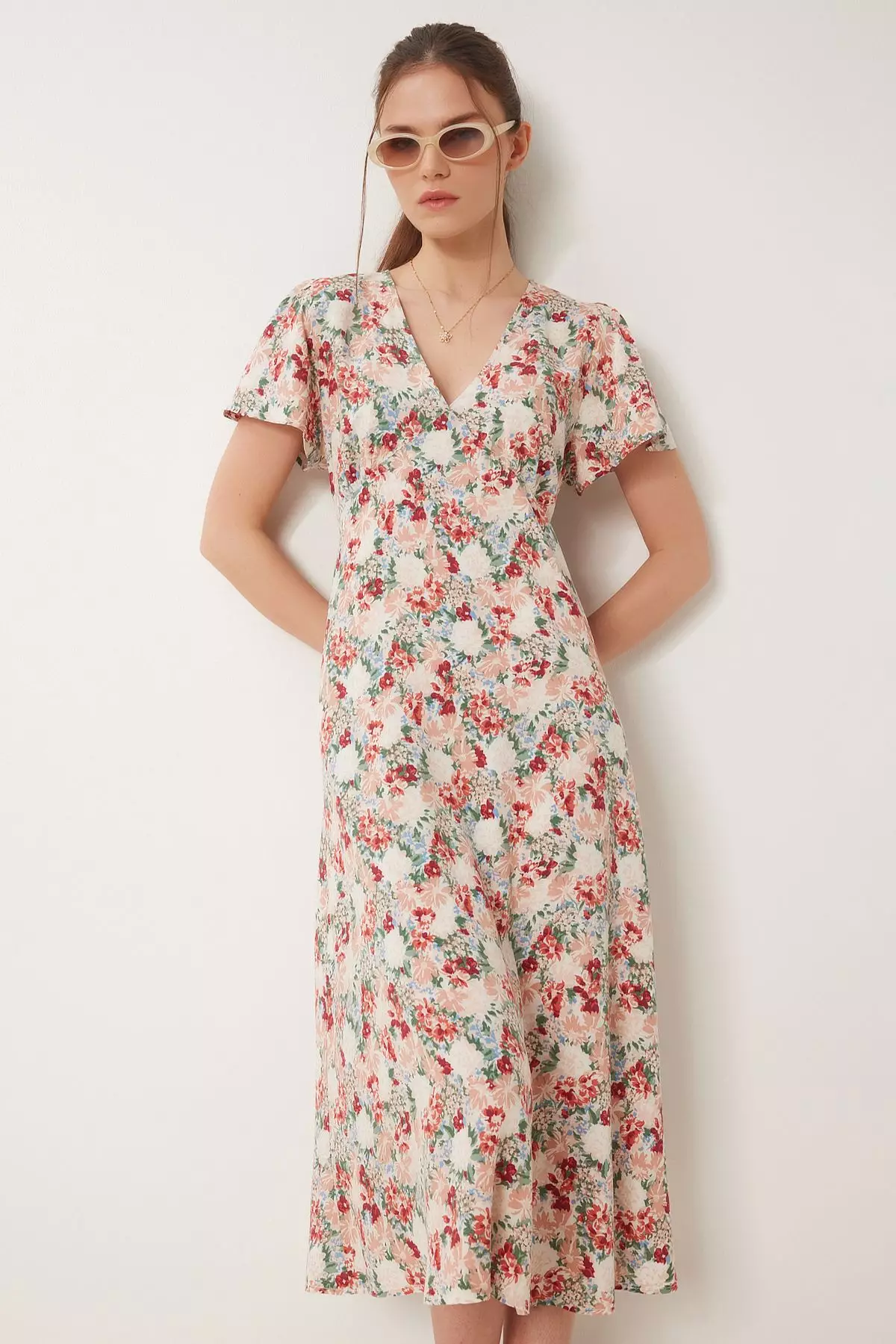 Floral Patterned Summer Viscose Dress