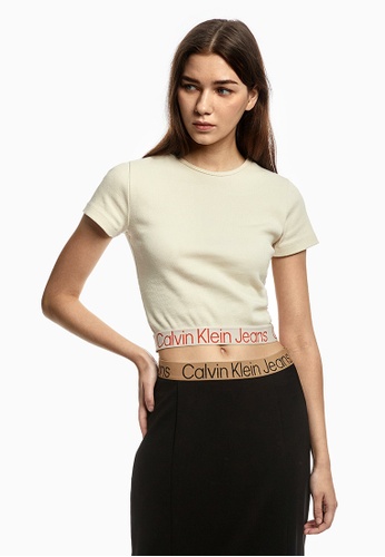 Calvin Klein CKJ Rib shortsleeves Shirt Beige | ZALORA Philippines