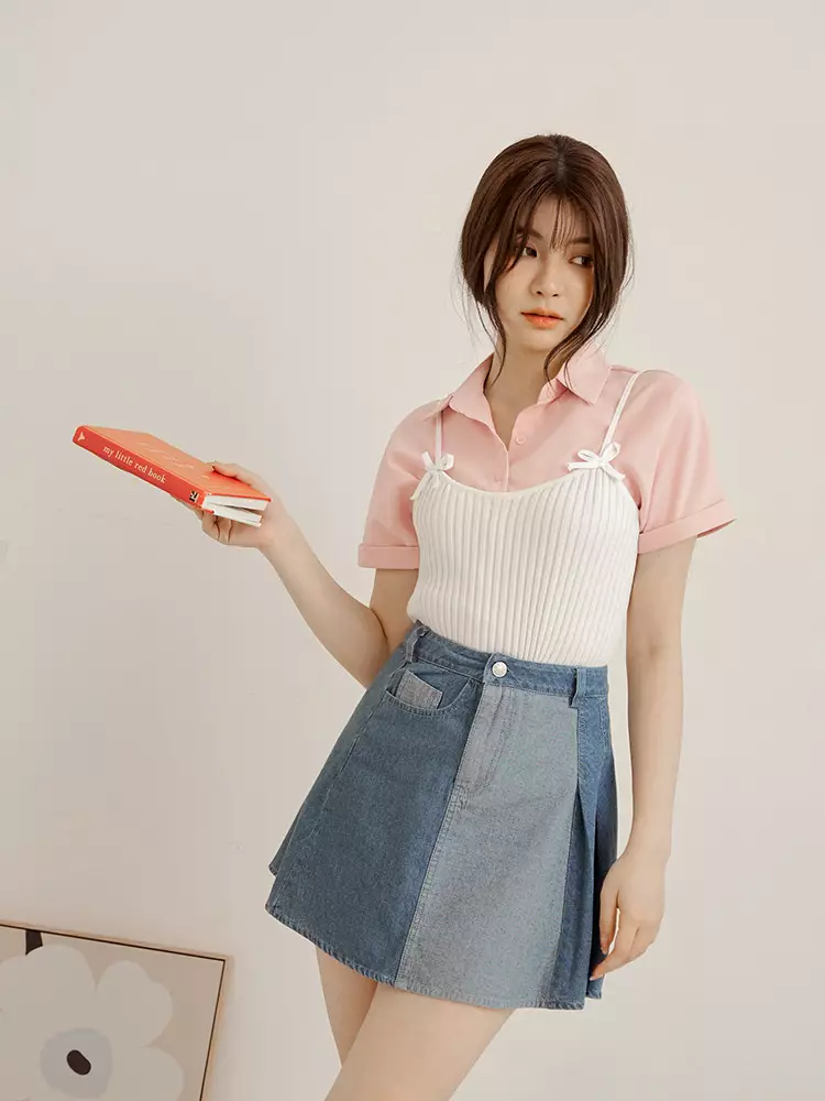 Wrinkle-resistant solid color short sleeve open-front shirt [AB19464]
