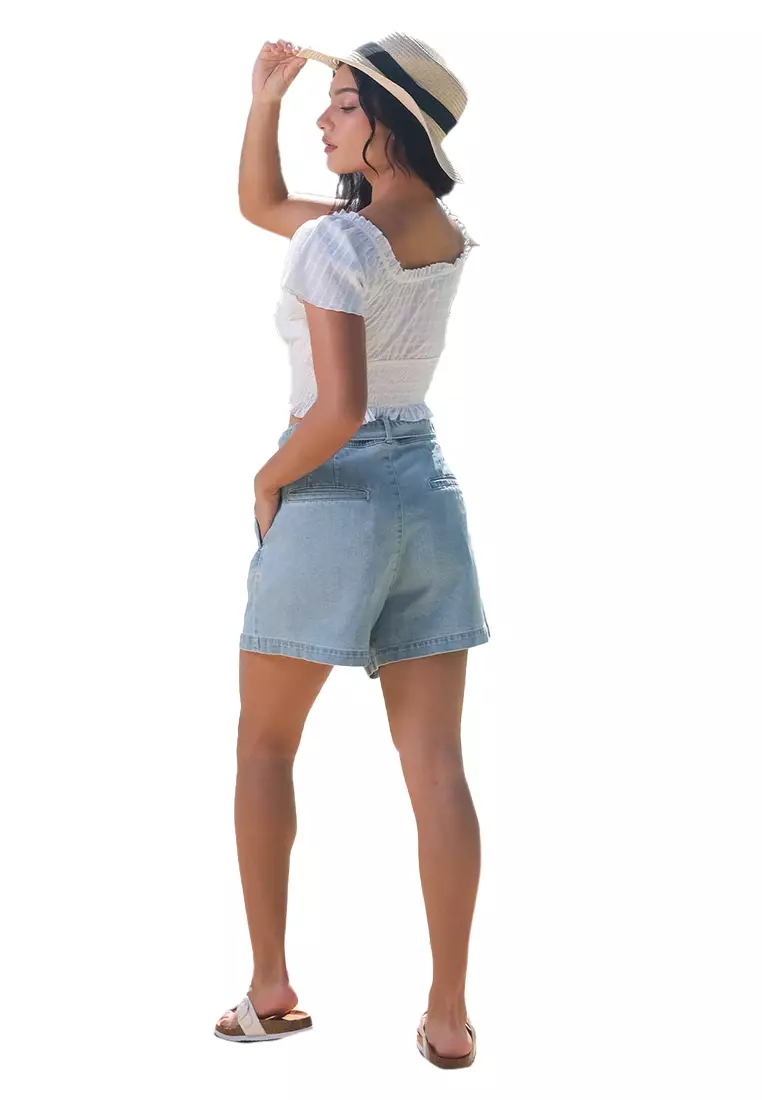 Highwaist Wide Leg Pleated Shorts With Belt