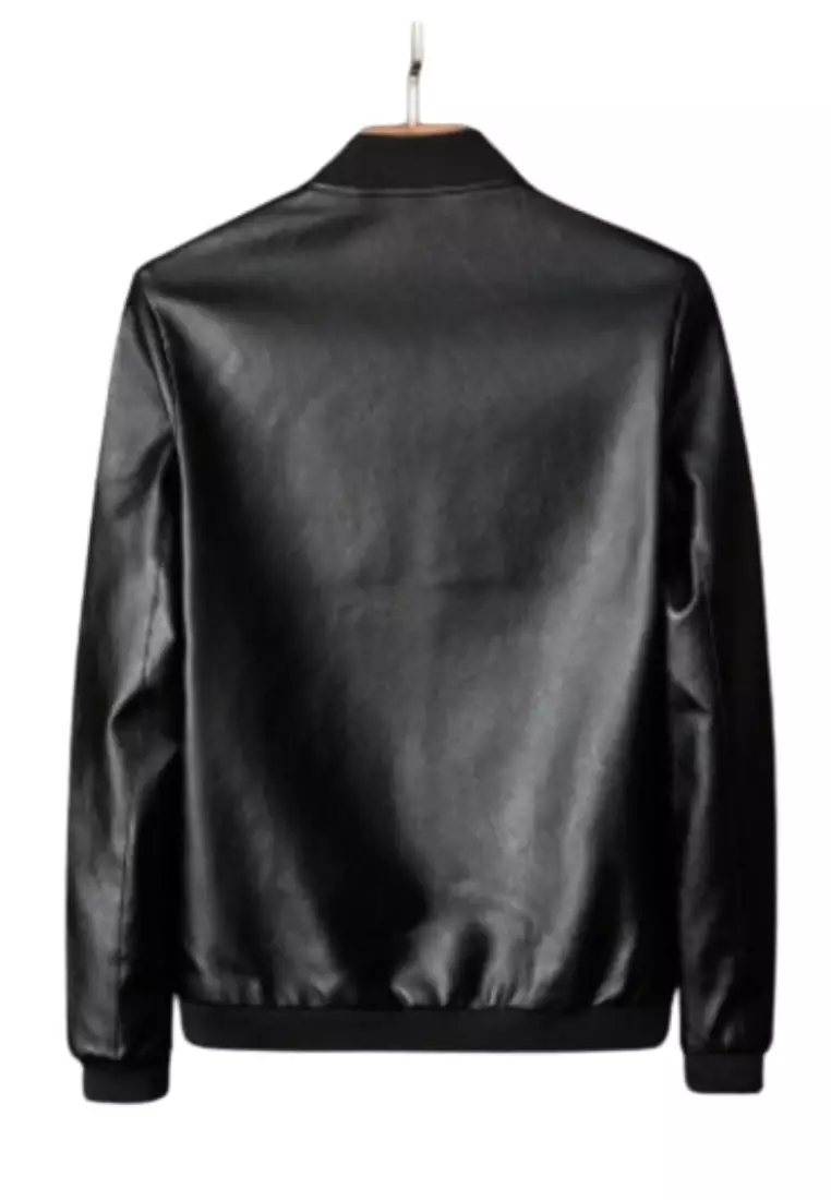 Jaket Kombinasi Kulit Sintetis A166 HITAM