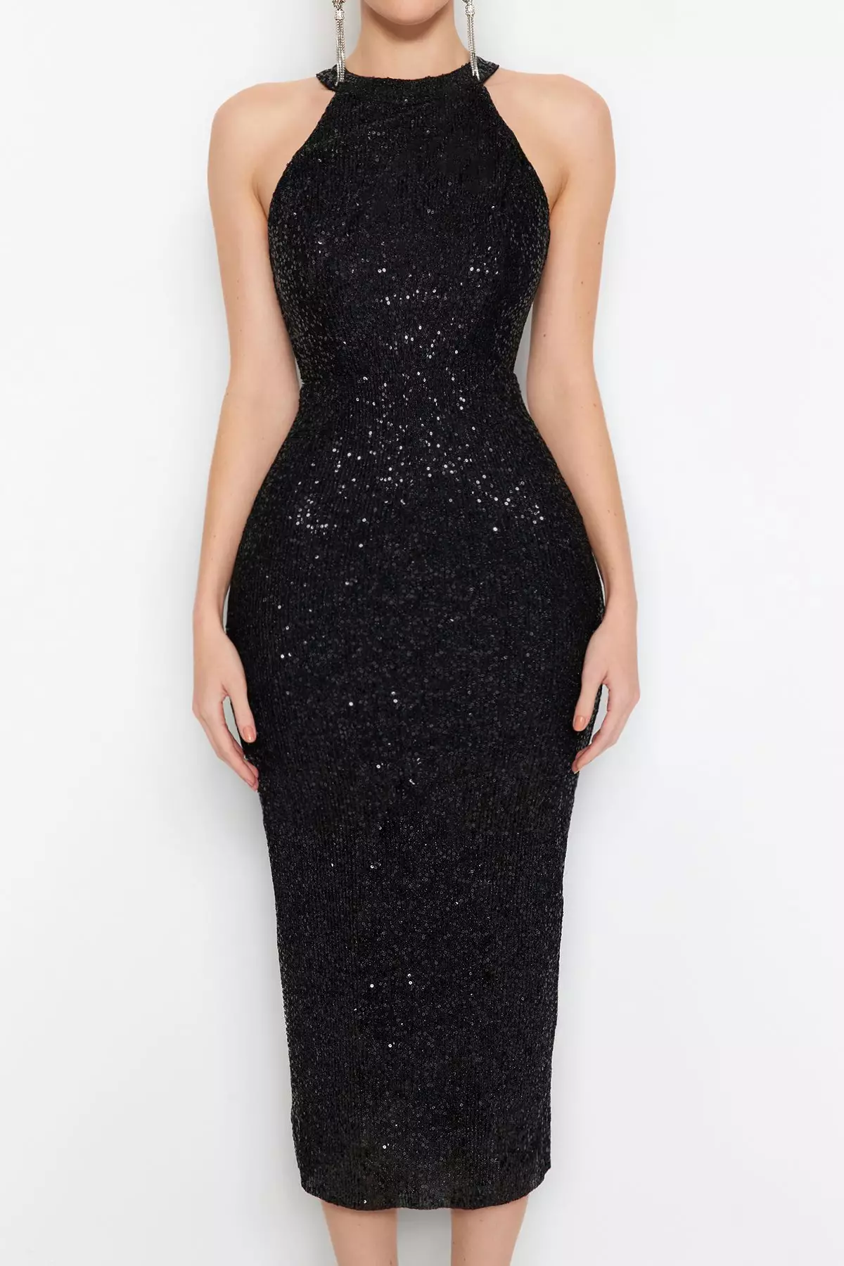 Fitted Sequin Midi Dress