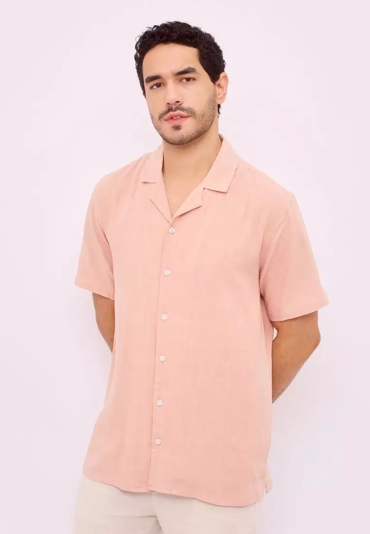 Jolla Kemeja Linen Lengan Pendek Pria Peach | Linen Short Sleeve Shirt Men Peach
