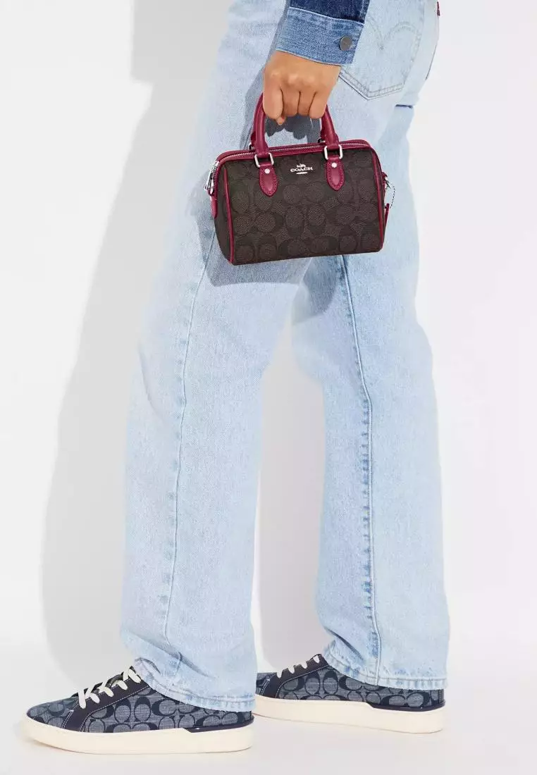 Coach Mini Rowan Crossbody In Signature Canvas Brown Bright Violet