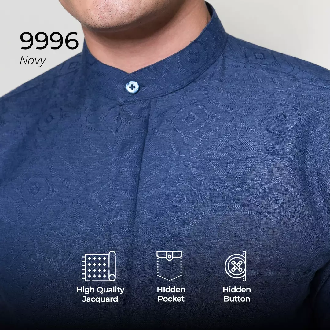 Casella Baju Koko Pria Lengan Panjang Motif Elegan | Baju Koko Yusuf 9996 Navy