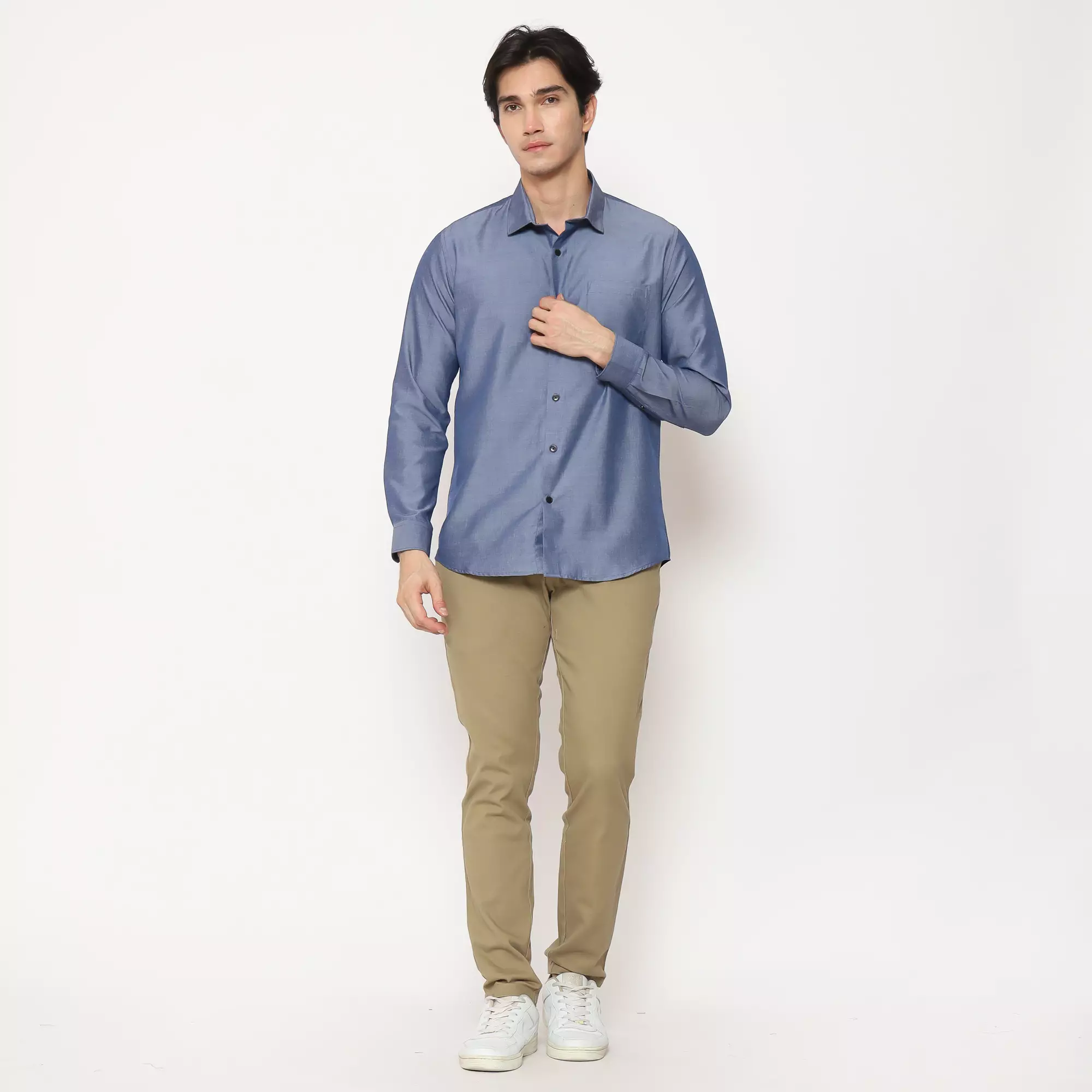 MAGINOT Kemeja Pria Basic Polos Panjang DENIM BLUE