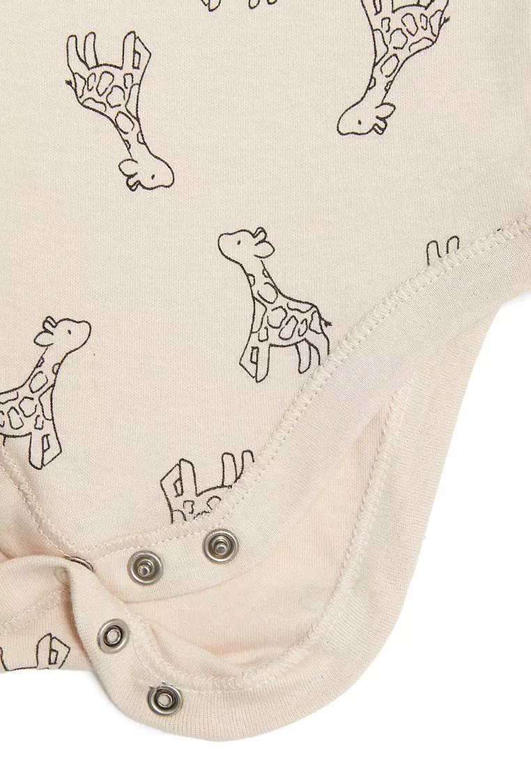 7pk Pure Cotton Giraffe & Striped Bodysuits