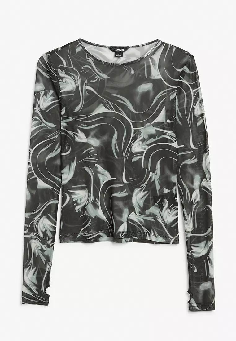 Buy Monki Long Sleeve Mesh Top With Thumbholes Online | ZALORA Malaysia