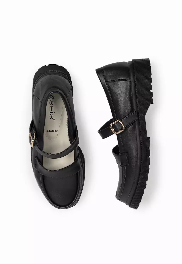 SEIS Clover Sepatu Docmart Wanita / Loafers Wanita - BLACK