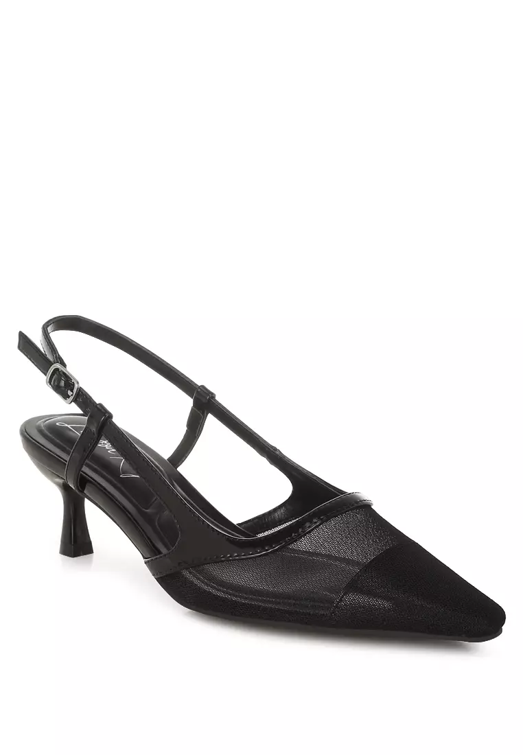 Mesh Slingback Sandals in Black