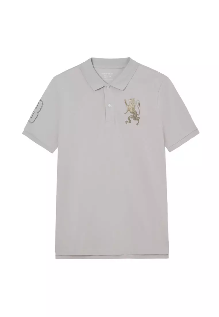 Men's Lion Embroidery Slim Short Sleeve Polo 01016222