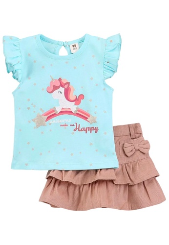 Toffyhouse pink and blue Toffyhouse happy unicorn top and skirt set 294D8KA0CB7870GS_1