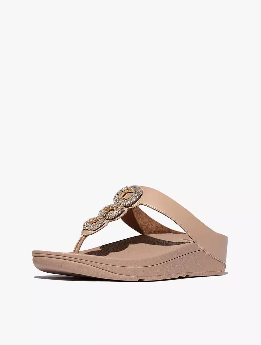 Fitflop Fino Crystal-Chain Leather Toe-Post Sandals - Classic Beige