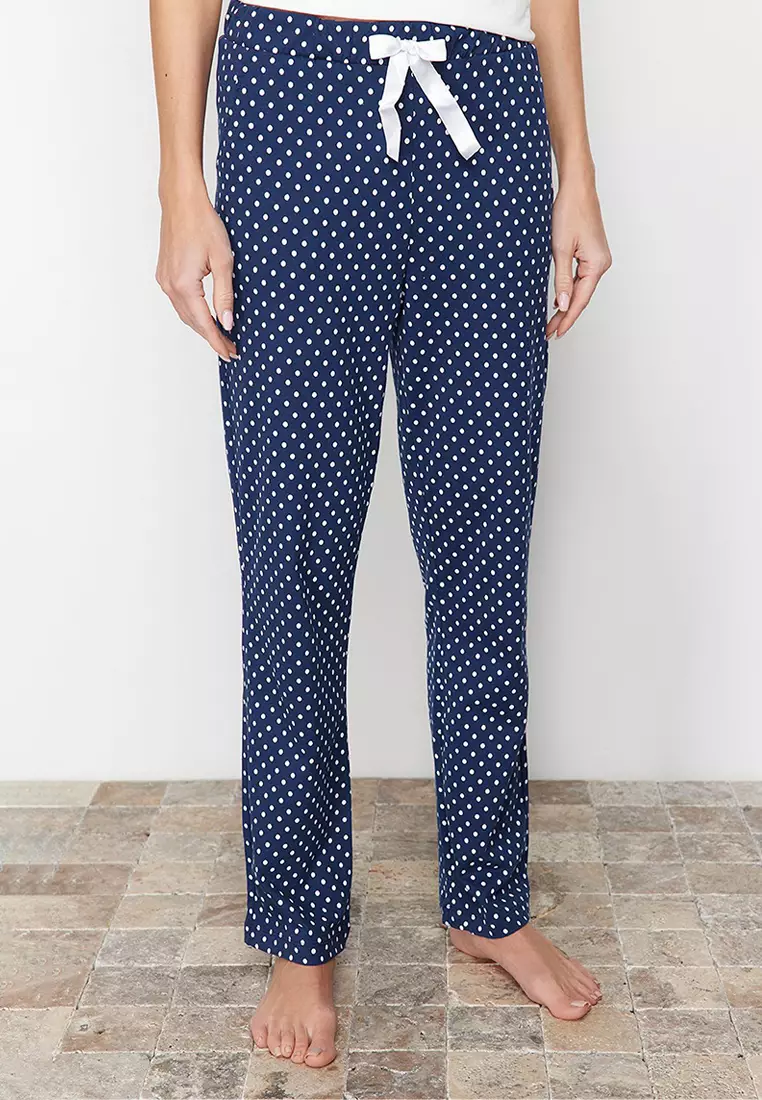 White-Multi Color Cotton Polka Dot Knitted Pajamas Set THMSS24PT00323