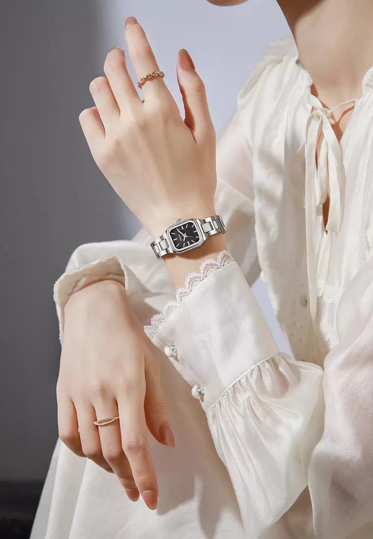 Jam Tangan Wanita Original Korea Fashion Anti Air Tali Stainless Steel Jam Tangan Cewek silverblack