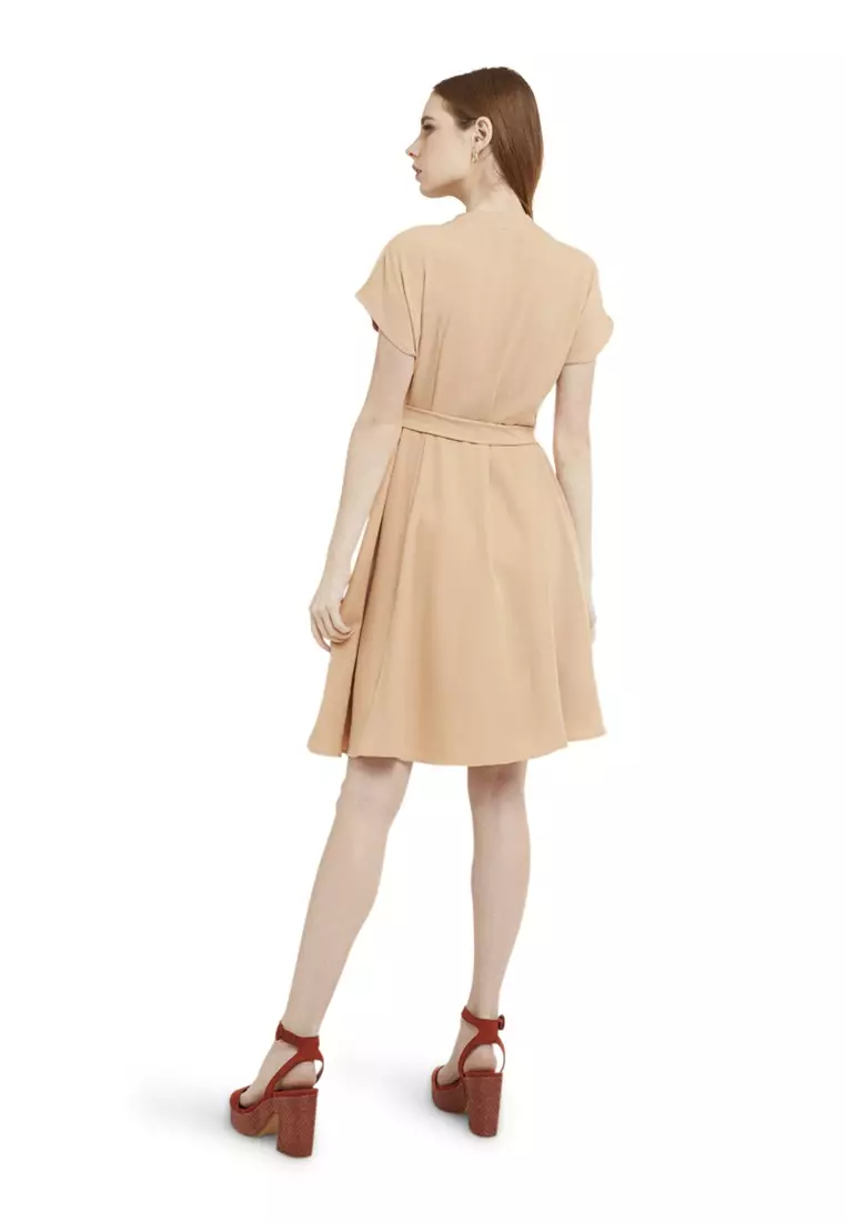 Mini Dress Kasual Lengan Pendek Collar Neckline Baju Wanita Regular Fit - Cream