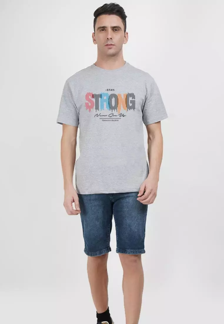 Stay Strong 印花图案灰色棉质短袖常规版型 T 恤