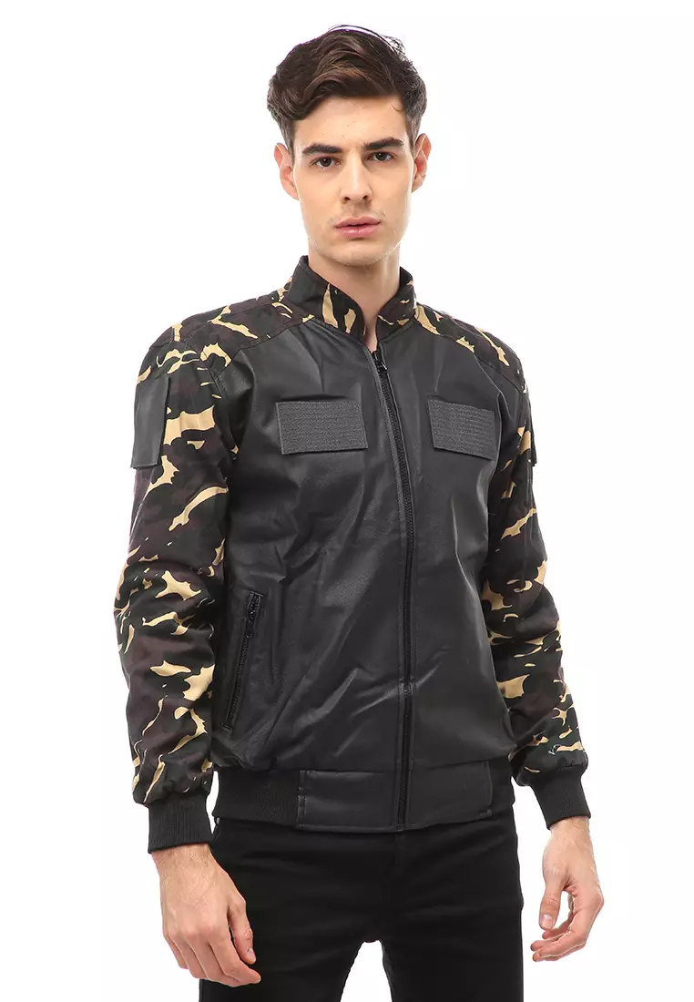 Halbert Outerwear Jaket Bomber Kulit Pria Model Army Material Leather ORIGINAL - Black