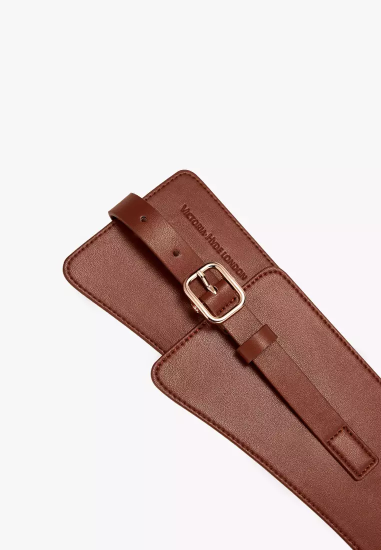 Noa 女士宽版弹性腰带 可调节 带针扣 - 棕色