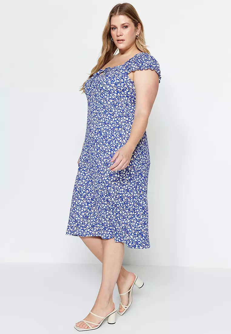 Plus Size Floral Pattern Midi Dress