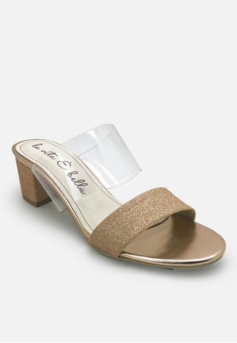 La Vita e Bella gold Sparkle Double Strap Slide Sandal Block Heels 37170SHEDDC9C2GS_1