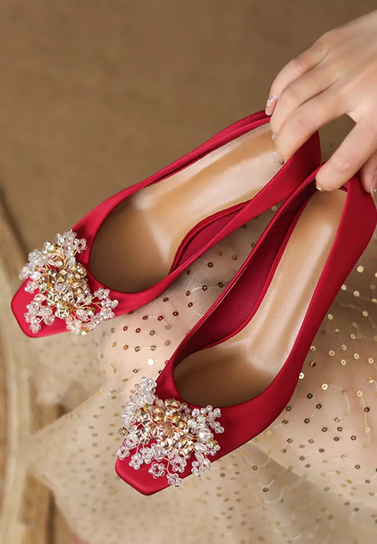 Red hot sale embellished shoes