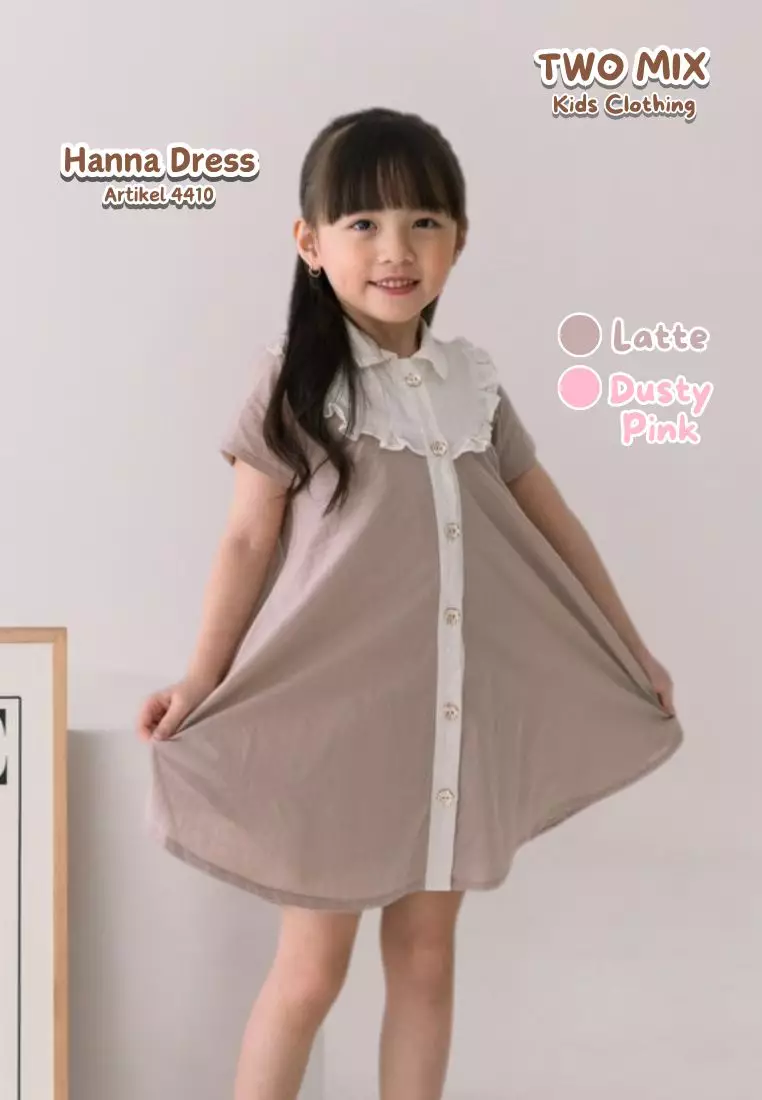 Two Mix - Hanna Dress - Baju Anak Perempuan Cantik Kasual Korean Style 1-8 Tahun 4410 Dusty
