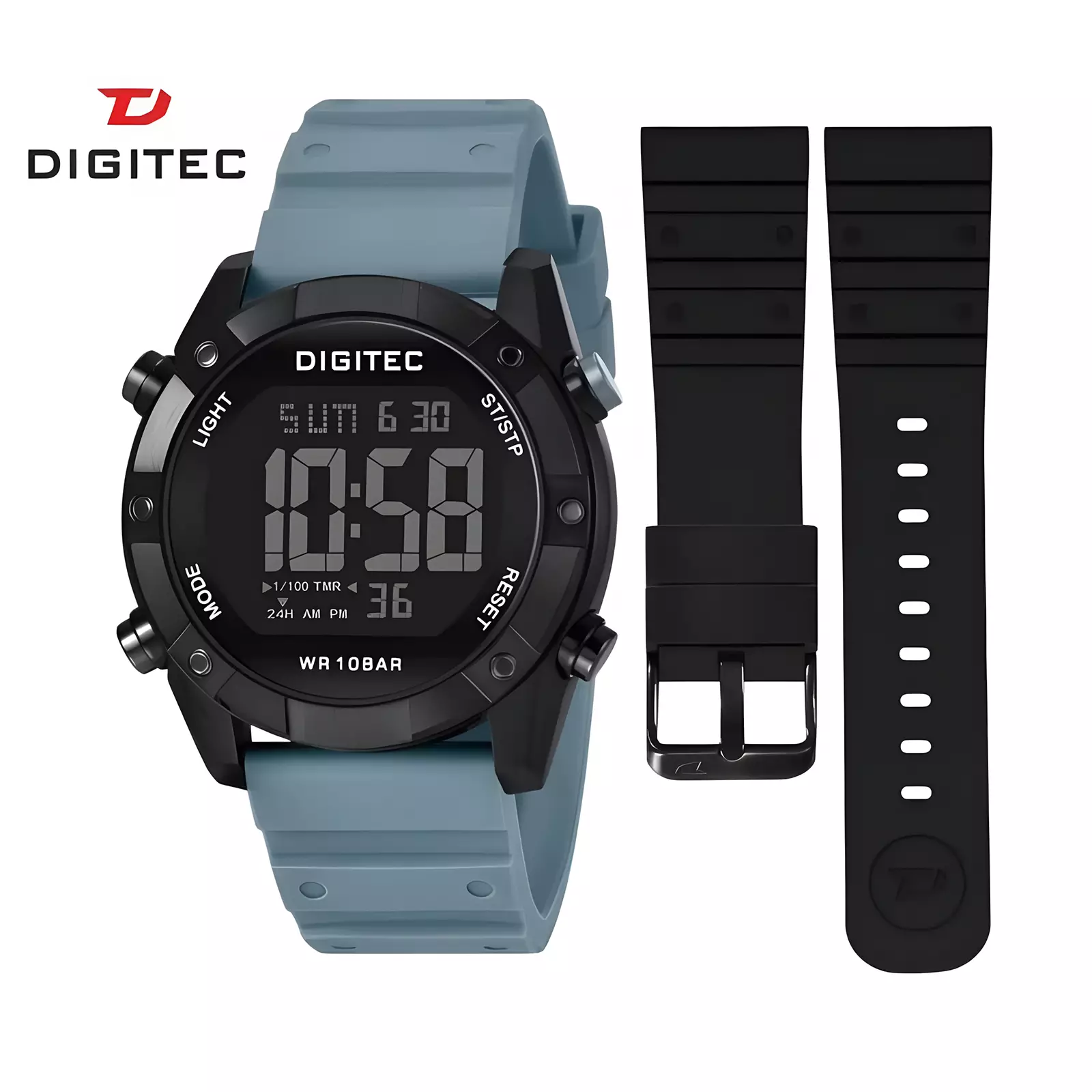 Beli 1 Dapat 2! Jam Tangan DIGITEC DGS-5203T Stainless Steel + Bonus Strap Cadangan! - Black Grey GY-4B