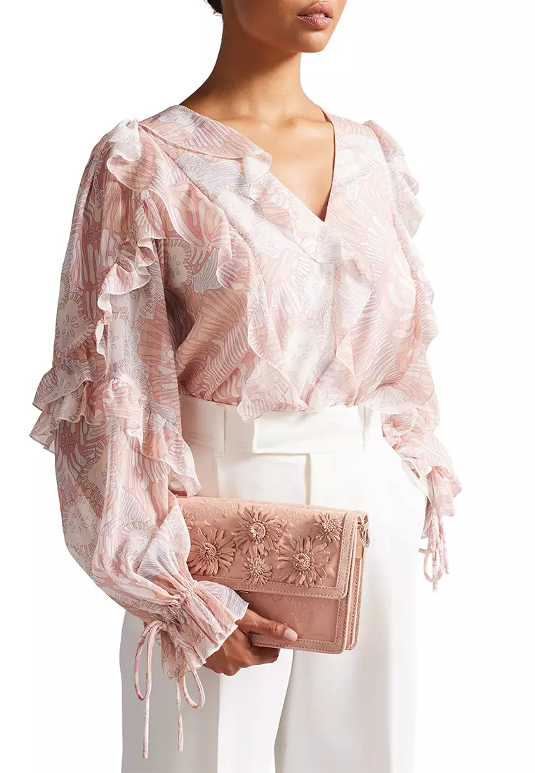 Ted Baker Women's Floral Laser Cut Shoulder Bag in Pink, Floresa, Leather