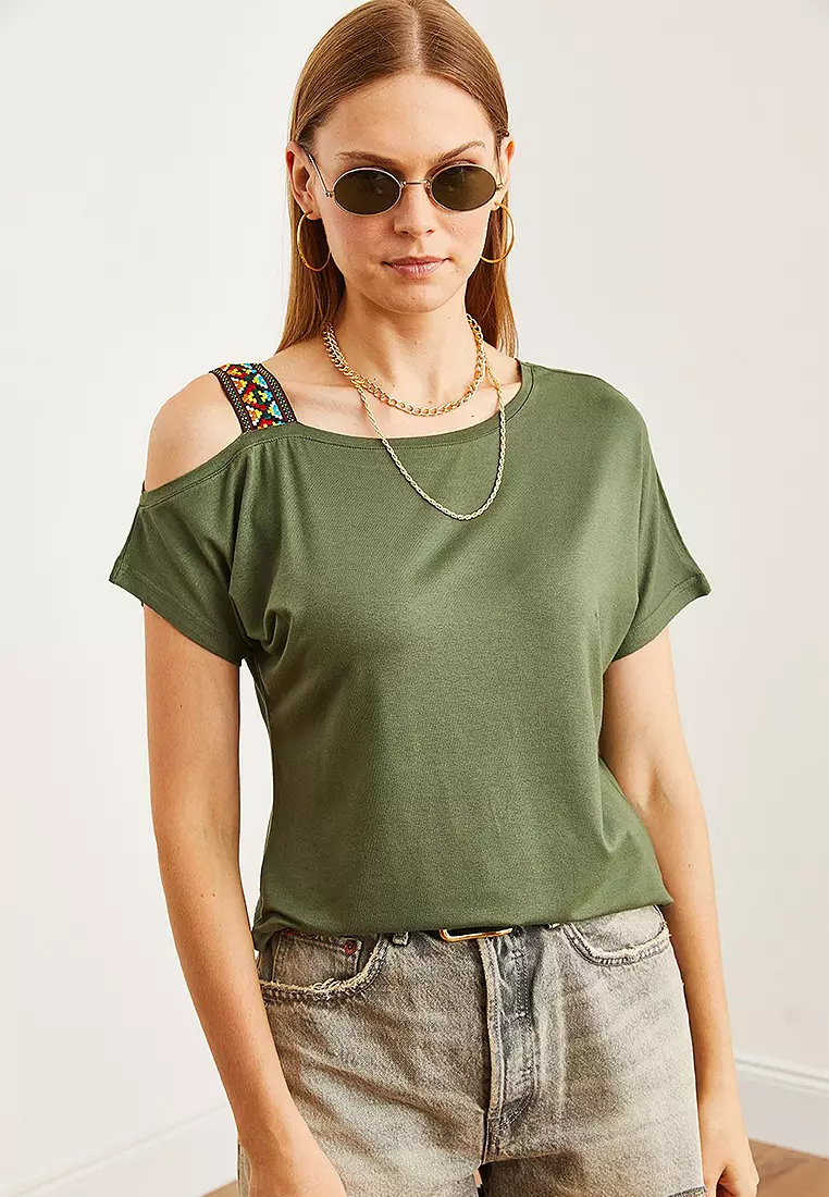 One Shoulder Ethnic Garnished Blouse