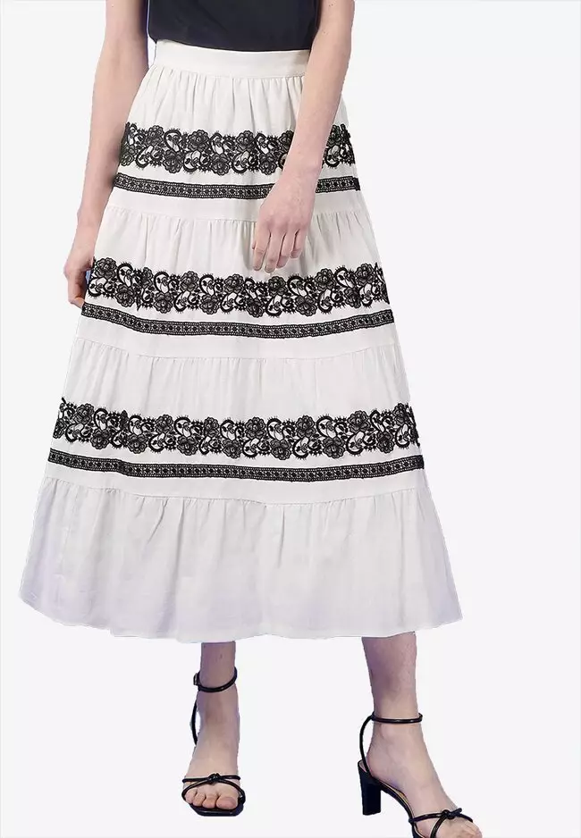 Buy Saturday Club Tiered Midi Skirt with Lace Detail 2025 Online
