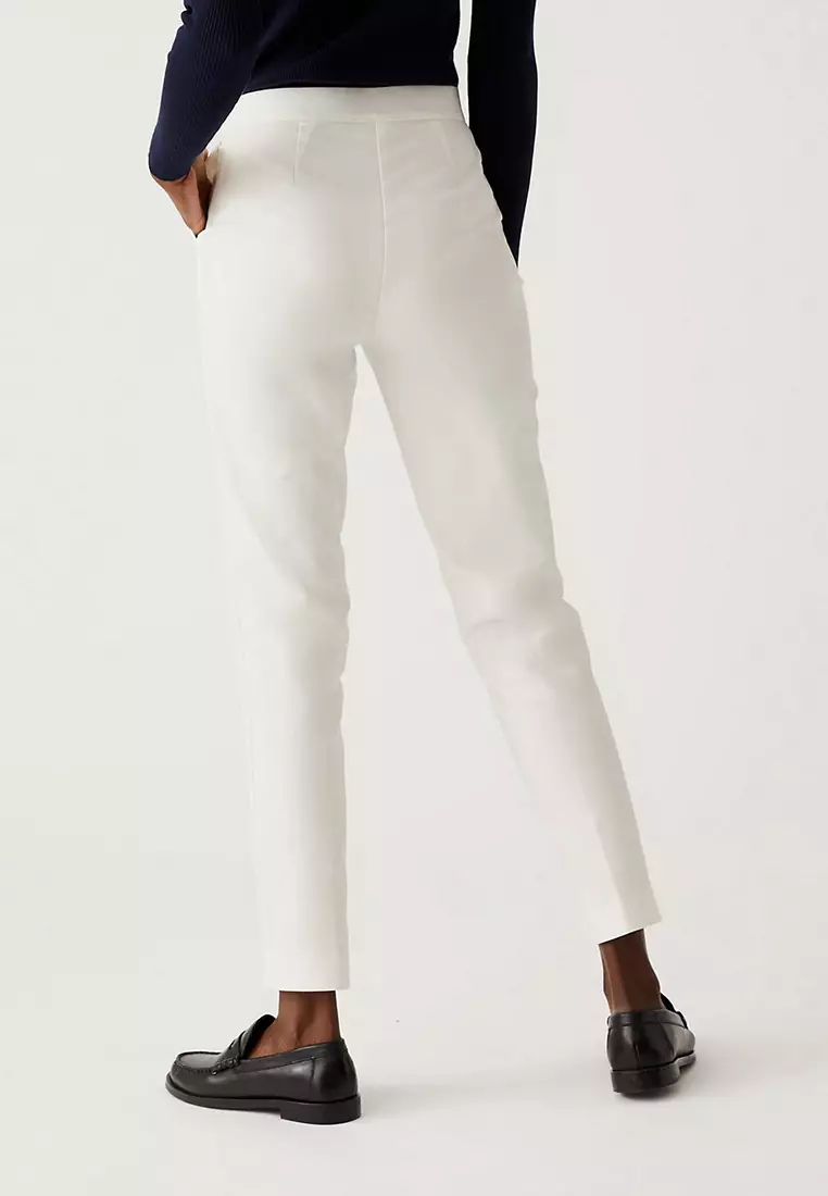 Cotton Blend Slim Fit Ankle Grazer Trousers