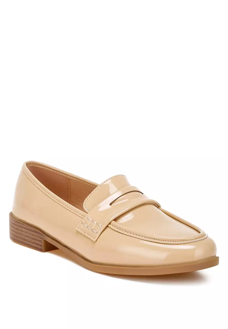 Penny Strap Detail Loafers in Beige