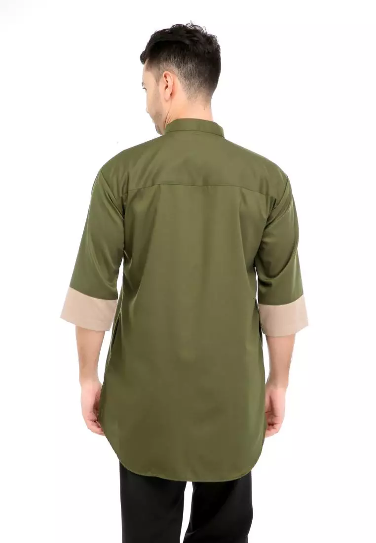 Baju Koko Gamis Muslim Pria Mauza - Hijau Army