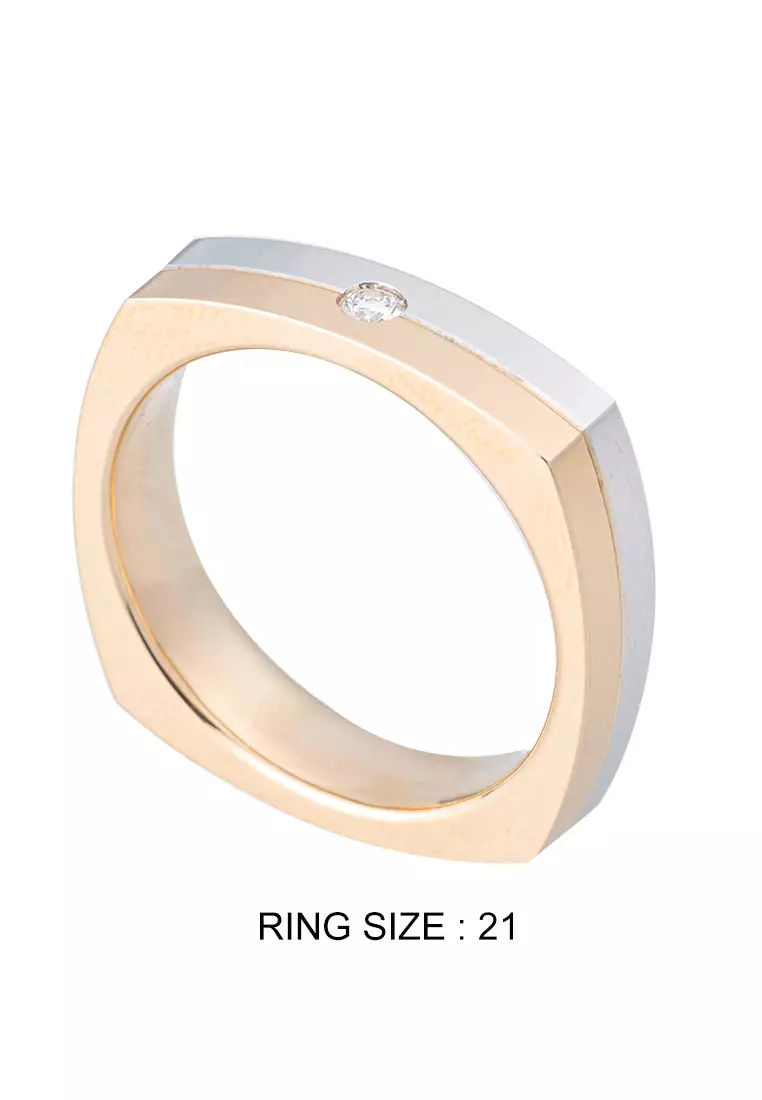 LITZ 18K 白金與玫瑰金鑽石男士戒指 PJ-MS011M