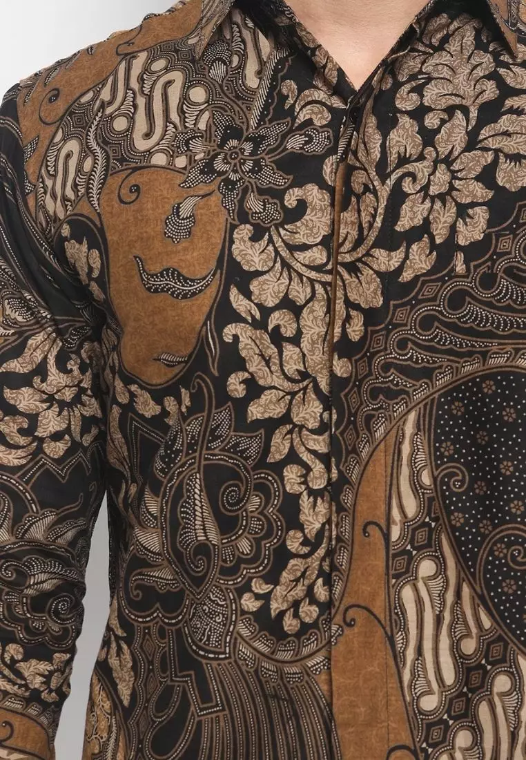 Kemeja Batik Pria Premium Slimfit Elegant Modern Lengan Panjang Coklat Seno