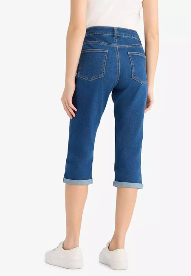Normal Waist Pocket Folded Leg Jean Capri E2178Ax25Sm
