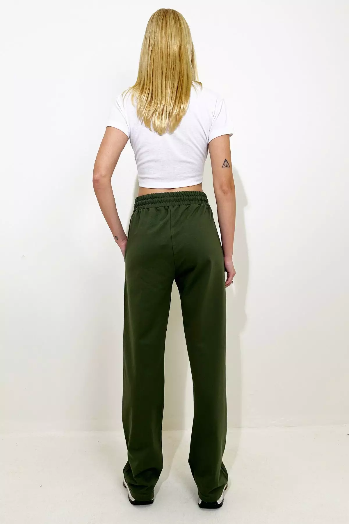 Khaki Plain Regular Normal Waist Sweatpants