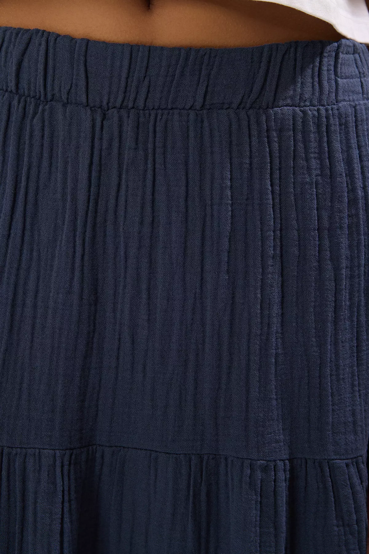 Navy Blue 1% Cotton Muslin Long Maxi Skirt Twoss25Et174