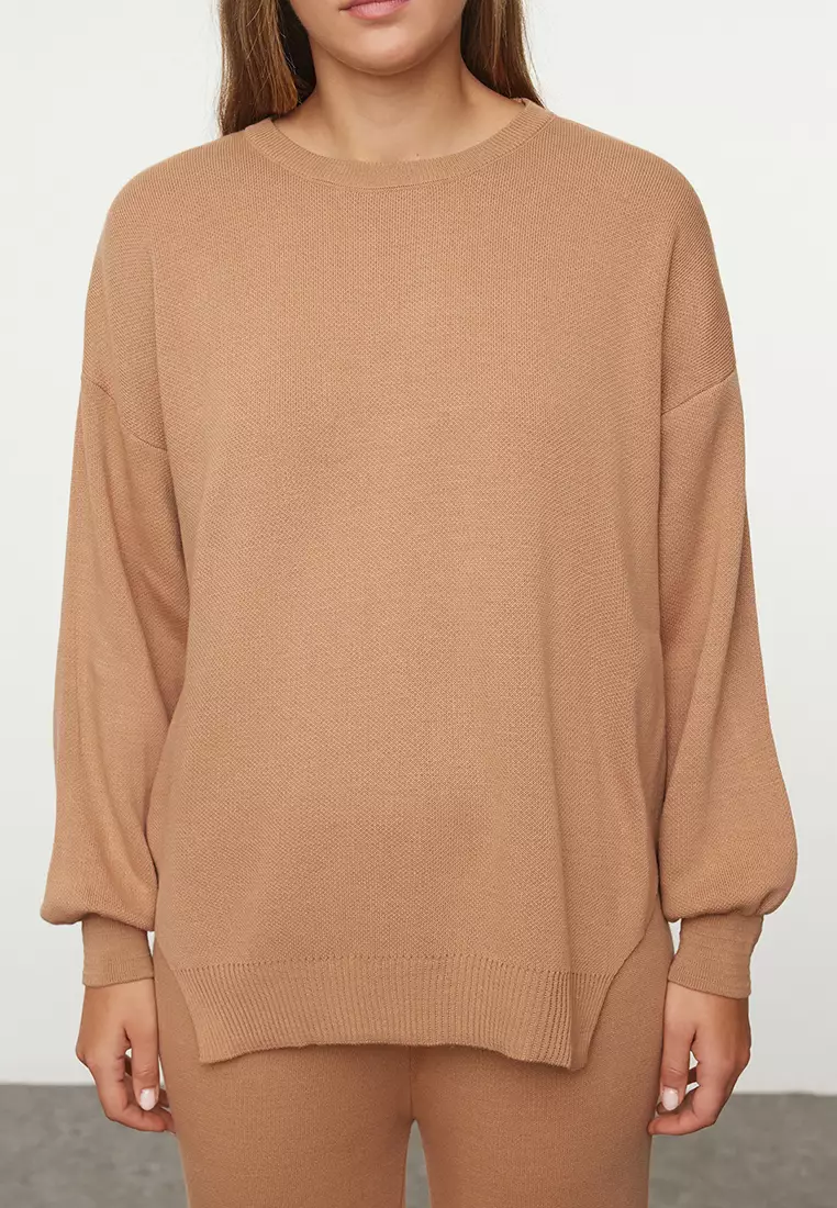 Balloon Sleeve Wide Fit Camel Knitwear Set