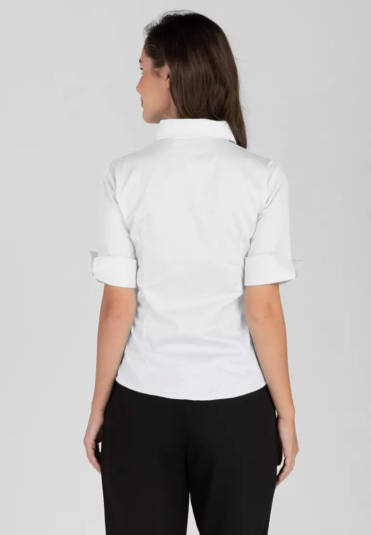 Diana 3/4 Sleeve Plain Button Down Office Blouse