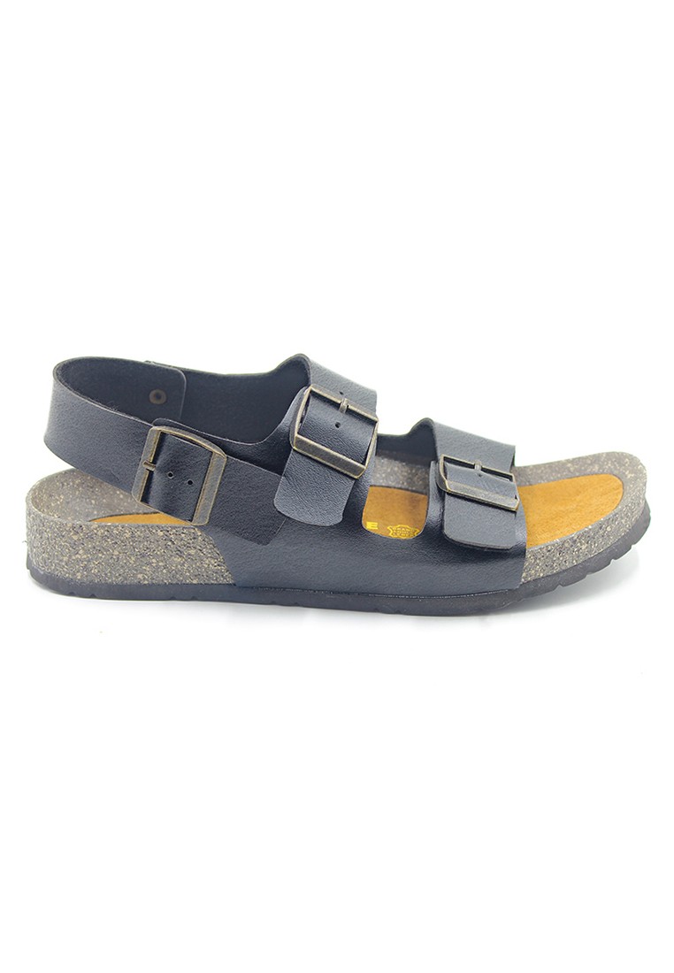Milan - Black Leather Sandals & Flip Flops & Slipper